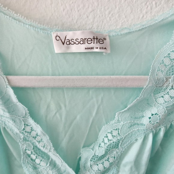 Vintage 90s Light Blue Aqua Lace Trim Long Slip Chemise Dress Made In USA S - Picture 3 of 9